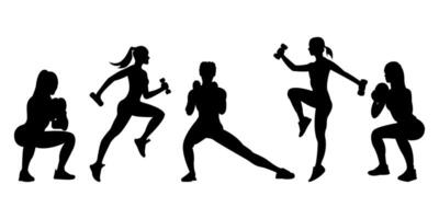 Silhouette of person doing squat exercise vector