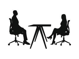 interview man woman desk silhouette conversation discussion vector