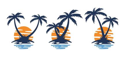 Flat design palm tree logo set vector