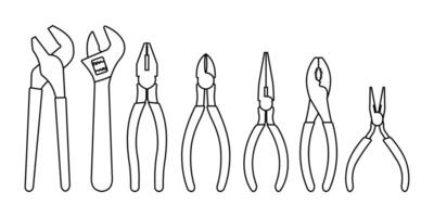 set of wrench tool outline icons vector