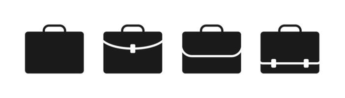 Set of black icons featuring various briefcase designs vector