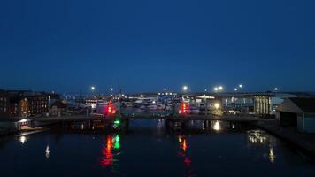 28 April 2025 Poole, Uk. Sails Bridge Opening at Night in Poole, UK video