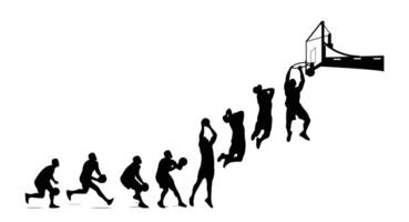 Man in motion jumping for basketball slam dunk vector