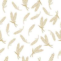 Brown wheat outline pattern on random white background vector