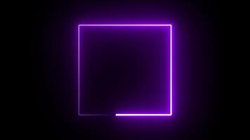 Dynamic Abstract Neon Square Frame. Seamless Looping Background. Ultraviolet light 4k glowing line, purple colour frame. video