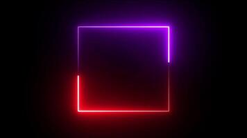 Neon Square Frame Animation. Seamless Looping Background. Ultraviolet light 4k glowing line, red and pink colour frame. video