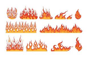 Set of red fire flame icons in flat style vector