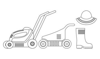 Outline design of garden tools and machine set vector