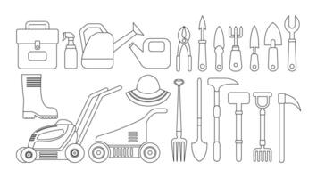 Outline design set of all gardening tools vector
