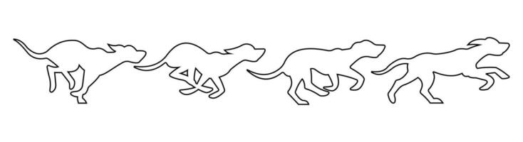 Set of dog running silhouettes with outline design vector