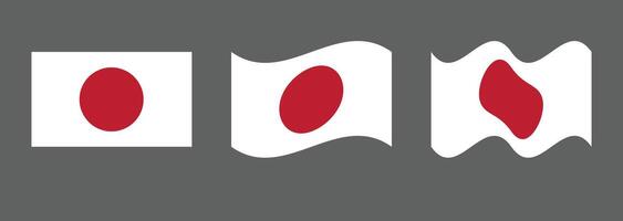 Set of Japan flag icons with waving effect vector
