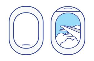 Flat design icon showing airplane window open and close vector