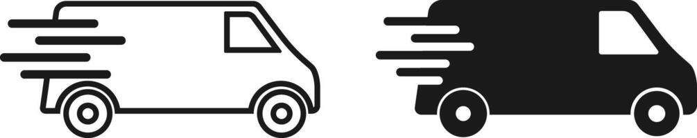 icon set of fast shipping delivery mini van vector