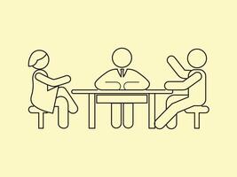 Outline of three people with desk in meeting vector