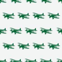 Green pattern featuring old style airplanes layout vector