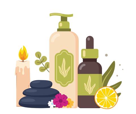 Stack of three black hot stones, spa salon accessory. Aromatherapy, massage, spa salon. illustration.