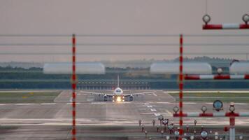 Aircraft acceleration for takeoff, view from the end of the runway. video