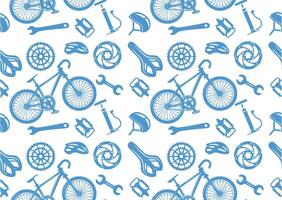 Seamless pattern of bikes and parts vector