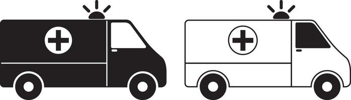 monochrome icon set of ambulance car, van, and minivan designs vector