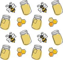 Pattern of bees and honeycomb with jar illustration vector