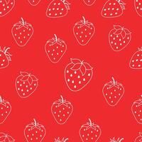 White strawberry line pattern on red background vector