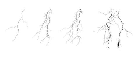 Set of black and white thunder bolt effect icons vector