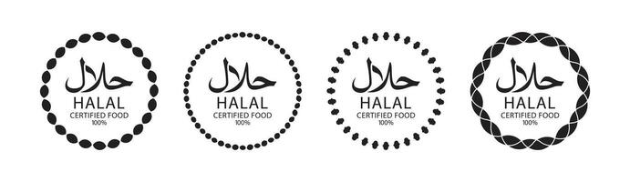 Flat black halal labels in set vector