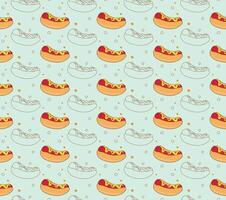 Green background pattern featuring hot dog illustrations vector