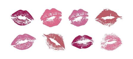 Set of lipstick kiss mark icons in flat style vector