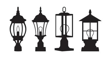 Set of designs for garden lamp heads and lights vector