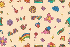 Seamless pattern. Classic 80s 90s elements with a modern twist. Hand drawn illustration vector