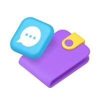 Banking financial customer support chat speech bubble with wallet 3d icon realistic vector