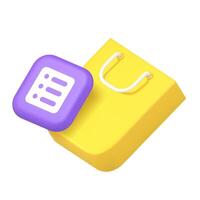 Shopping list planning productivity efficiency organization 3d icon realistic illustration vector