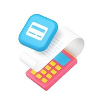 Shopping card payment POS terminal machine with bill receipt 3d icon realistic illustration vector
