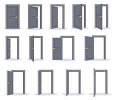 Open Door Sequence Icons. Modern Gray Doors Set vector