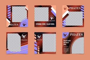 Pilates Photo Frame Templates. Square Layouts with Logo and Text for Fitness Branding vector