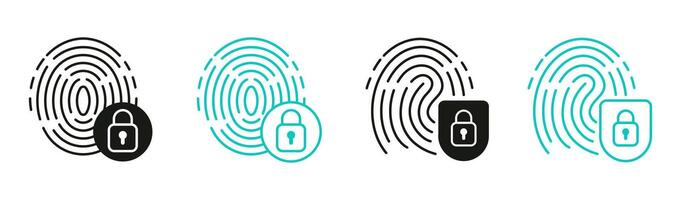 Fingerprint Icon Set. Black and Colored ID Symbols with Lock Icons vector