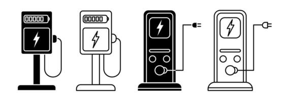 Electric Vehicle Charging Station Icon Set vector