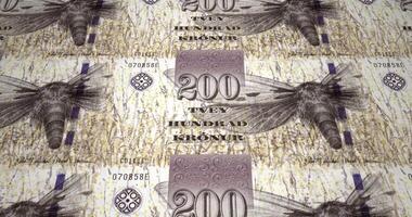 Banknotes of two hundred faroese kronur of the Faroe Islands, cash money, loop video
