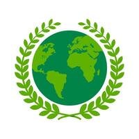 Green World Globe Surrounded by Laurel Wreath for Ecology and Peace vector