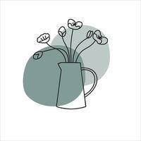 Minimalist line art illustration of simple flowers with pitcher with a abstract shapes bohemian style in teal vector