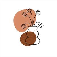 Modern abstract floral design with simple line drawn flowers and leaves complemented by organic terracotta and beige shapes in bohemian style vector