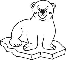 Simple illustration of a polar bear on ice cartoon outline vector