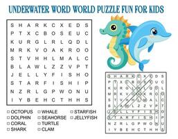 Underwater Word World Puzzle Fun for Kids vector