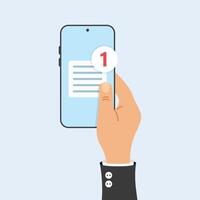 A hand holding a smartphone with a paper document on it vector