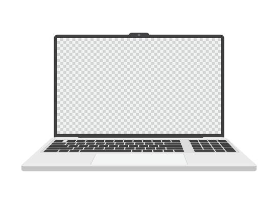 Laptop computer with blank screen on white background