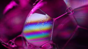 Bright rainbow reflection of liquid in macro, white colors, surrealistic background, fantastic smooth movement, water surface video