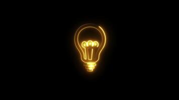 Glowing light bulb symbol neon line animation Isolated on Black Background video