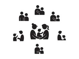 Simple Black and White Family Icons Showing Various Relationships vector