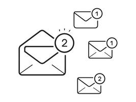 Simple black line art icons of email messages with unread notifications vector